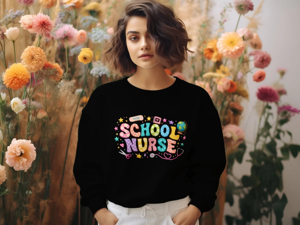 Colorful School Nurse Doodle Crewneck Sweatshirt